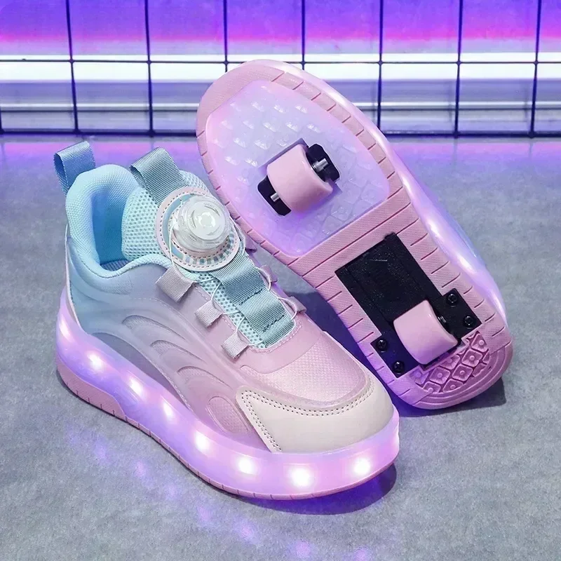 Boys Girls kids USB rechargeable luminous casual sneakers LED light wheel outdoor parkour roller skates sport