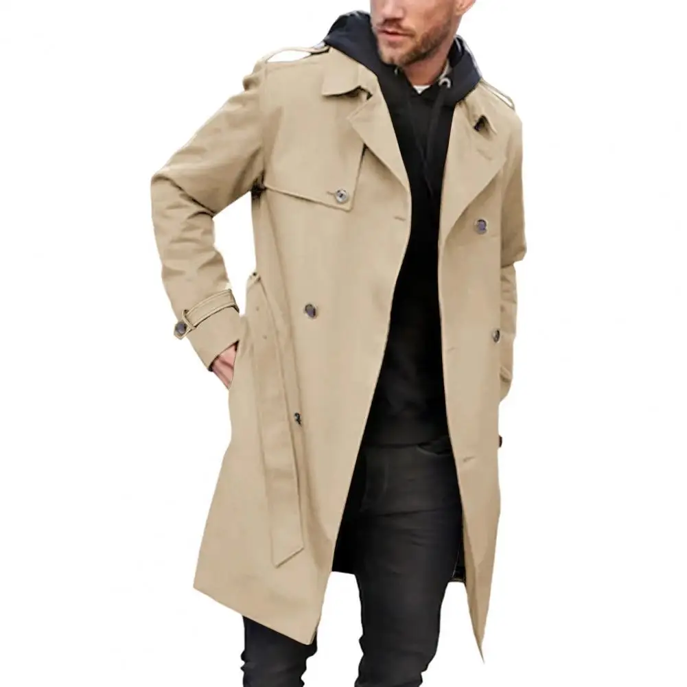 

Men Belt Coat Men Windbreaker Stylish Men's Double-breasted Long Coat with Belt Lapel Collar Slim Fit Autumn