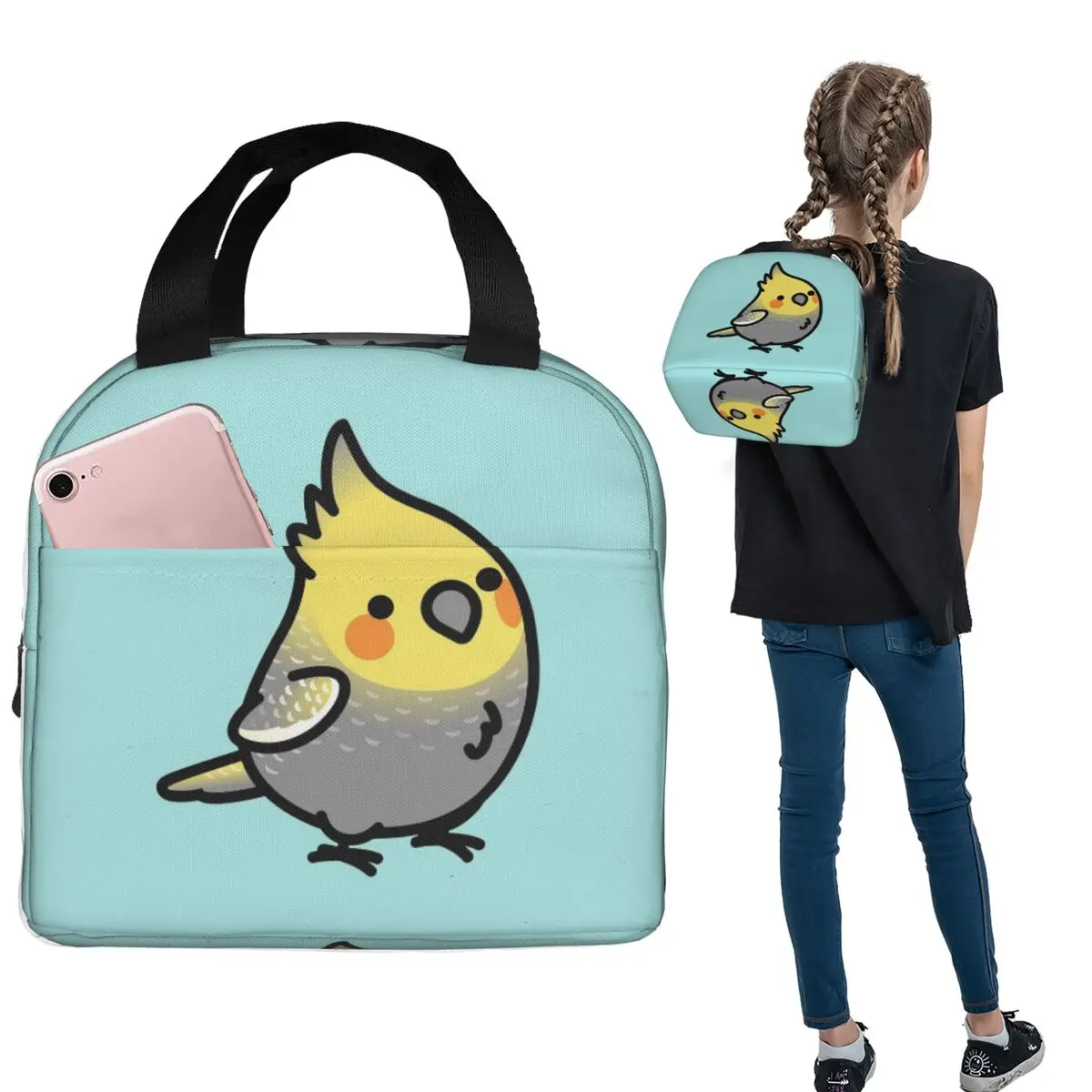 Chubby Pearl Cockatiel Insulated Lunch Bag for Women Kids Portable Food Boxes Thermal Lunch Box Tote