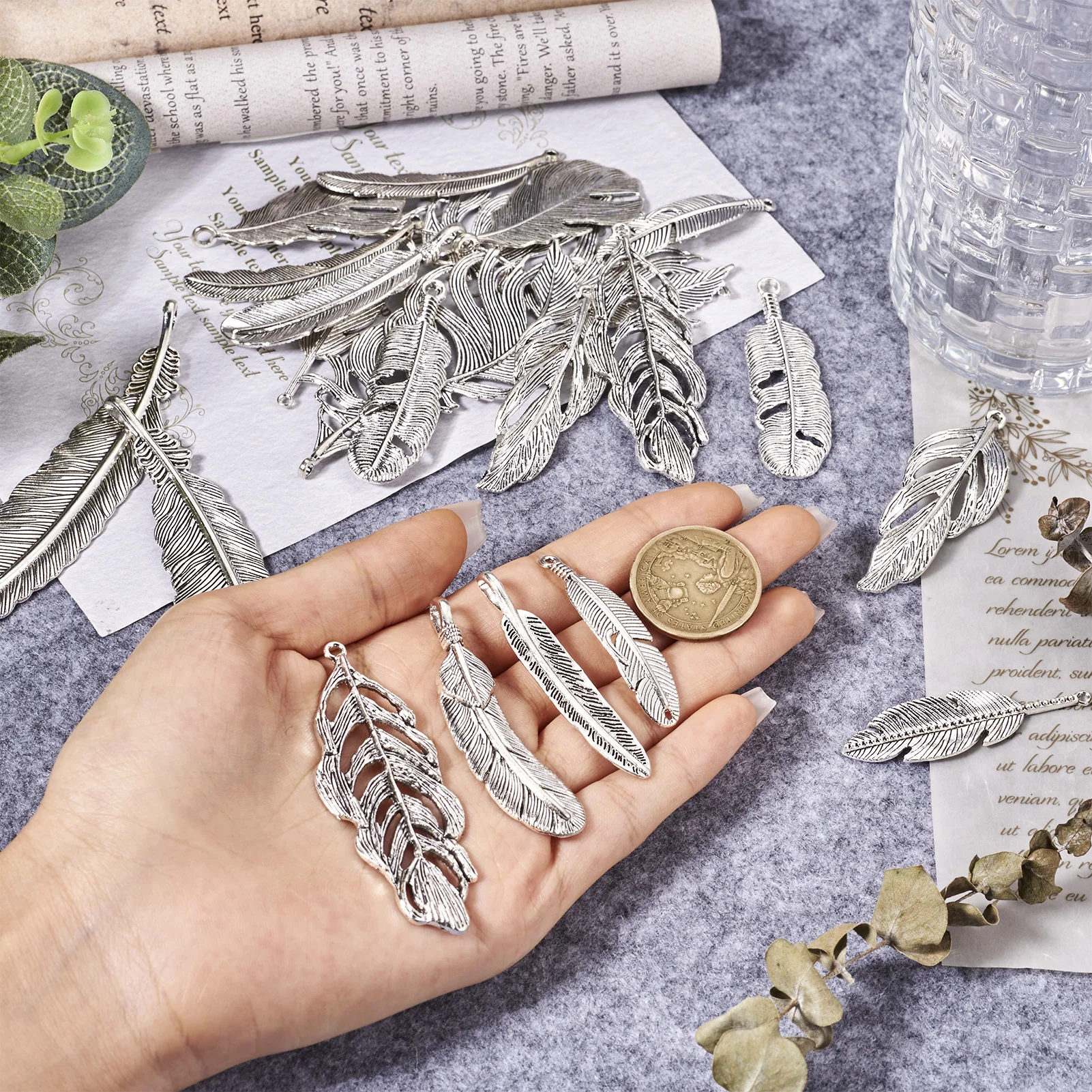 22pcs Leaf Alloy Pendants Tibetan Style Antique Silver Color Charms for Diy Earrings Necklace Handmade Jewelry Making Findings