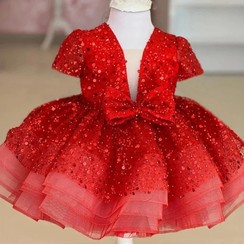 Robe d'été à fleurs de luxe pour filles, robes de fête gonflées pour mariage, manches courtes, robe en tulle pour enfants, robe de cérémonie de Noël