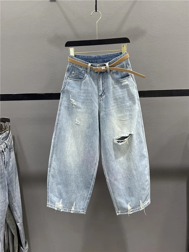 

Retro Knife Denim Jeans Women's Summer Design High Waist Loose Slim Nine Point Balloon Wide Leg Pants Casual Style