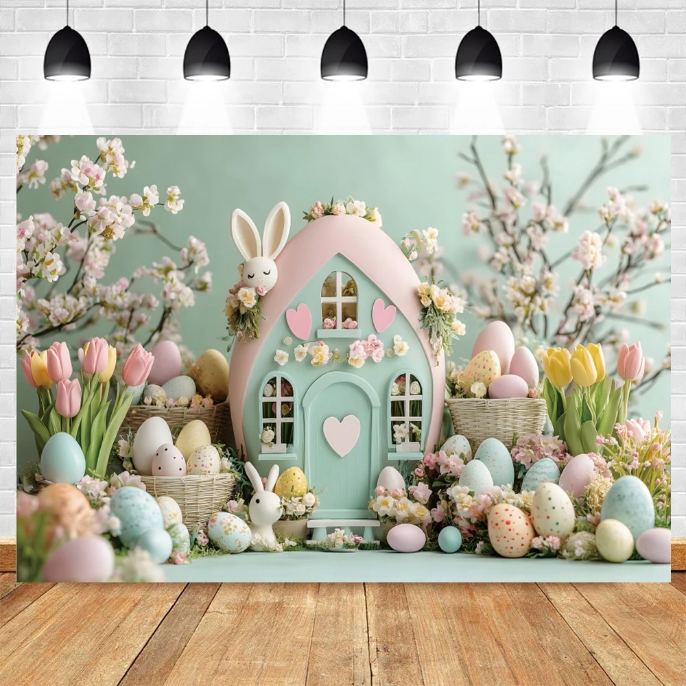 Spring Flowers Wooden House Photography Backdrop Happy Easter Kids Birthday Party Decoration Baby Shower Background Photo Props