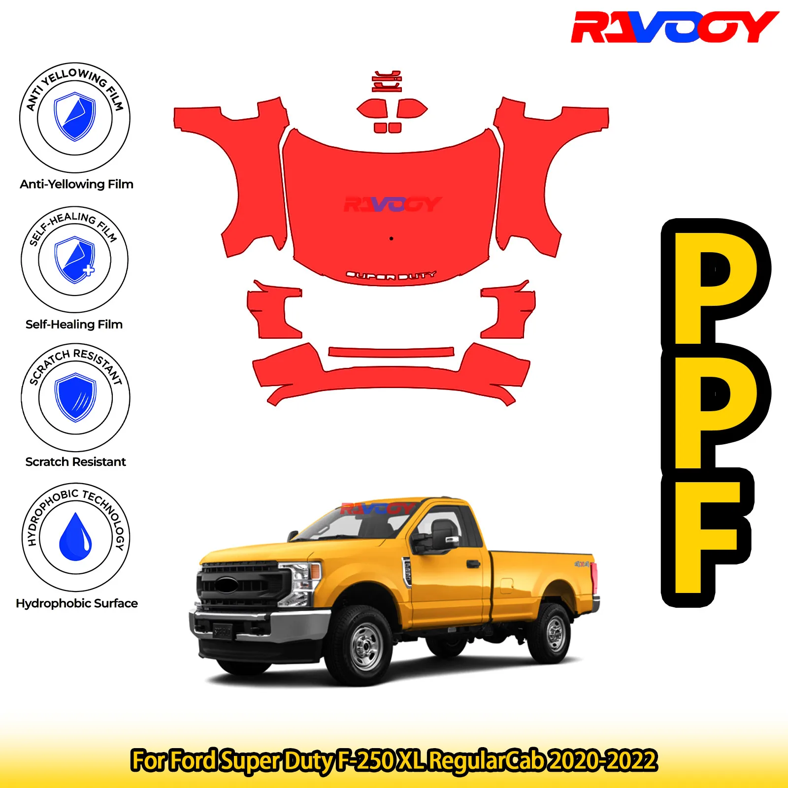 

For Ford Super Duty F-250 XL RegularCab 2020-2022 Glossy Matte Black Precut front PPF Kit Paint Protection Film