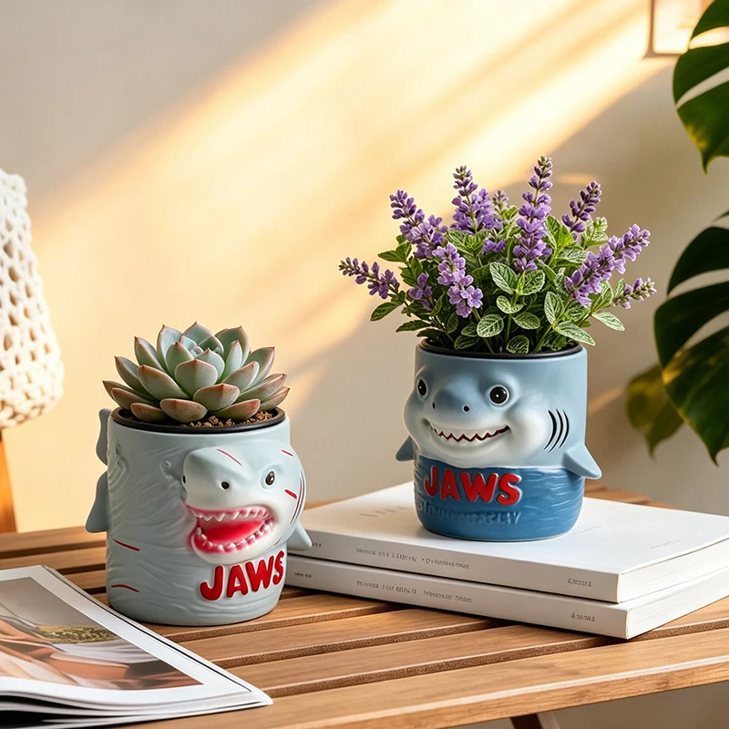 Pot de fleurs en résine en forme de requin amusant, figurine décorative pour plantes succulentes, plantes d'intérieur, balcon, patio et jardin, décoration de la maison