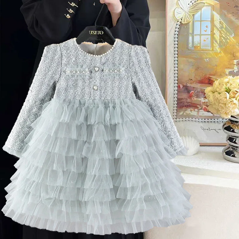 

Girls Dress Autumn And Winter Children Clothes Girl Pearl Dresses For Girls Elegant Party Sense Of Celebrity Princess Skirt