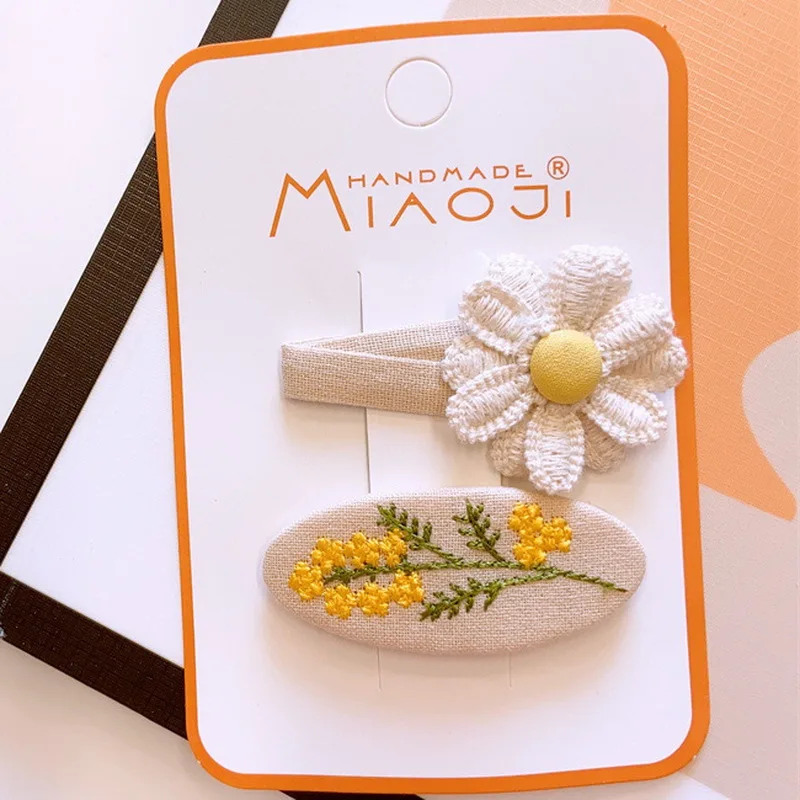 2 teile/satz Mädchen Stoff haarspangen mädchen Baby niedlichen Bogen haarspange Kinder Blumen haarklammer Spitze Stickerei Haarnadeln und Clips Haarschmuck – Detail 8