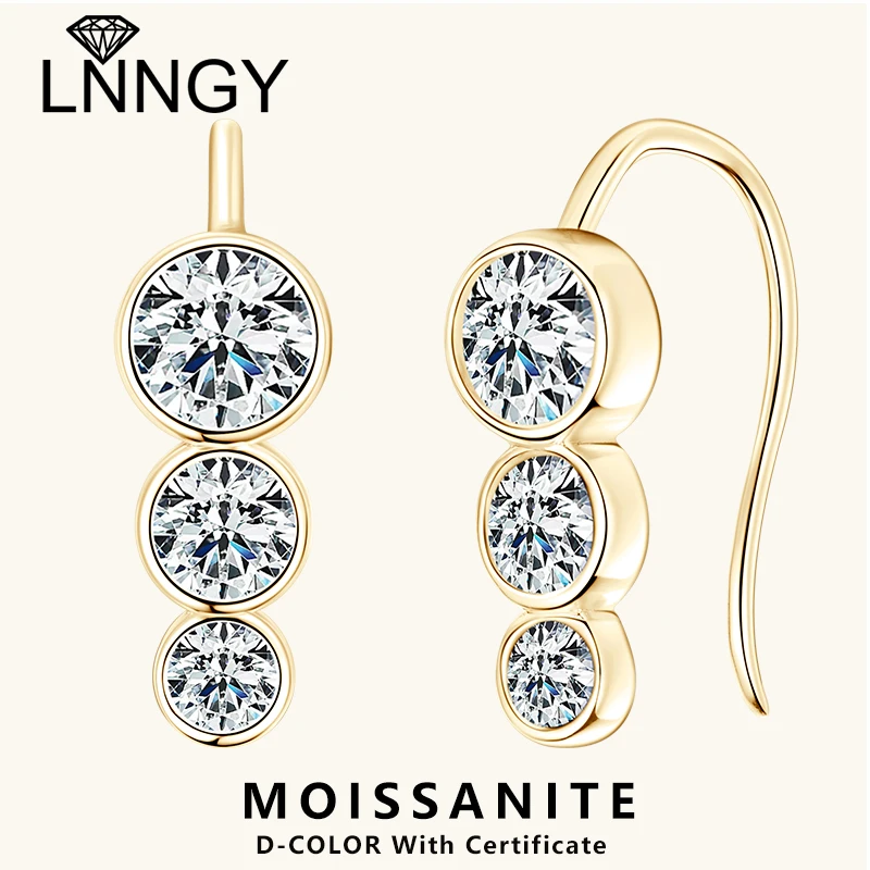 

Lnngy 5mm&4mm&3mm Moissanite Climber Earring With Certificate for Women 925 Sterling Silver Stud Earrings Daily Jewelry Gift