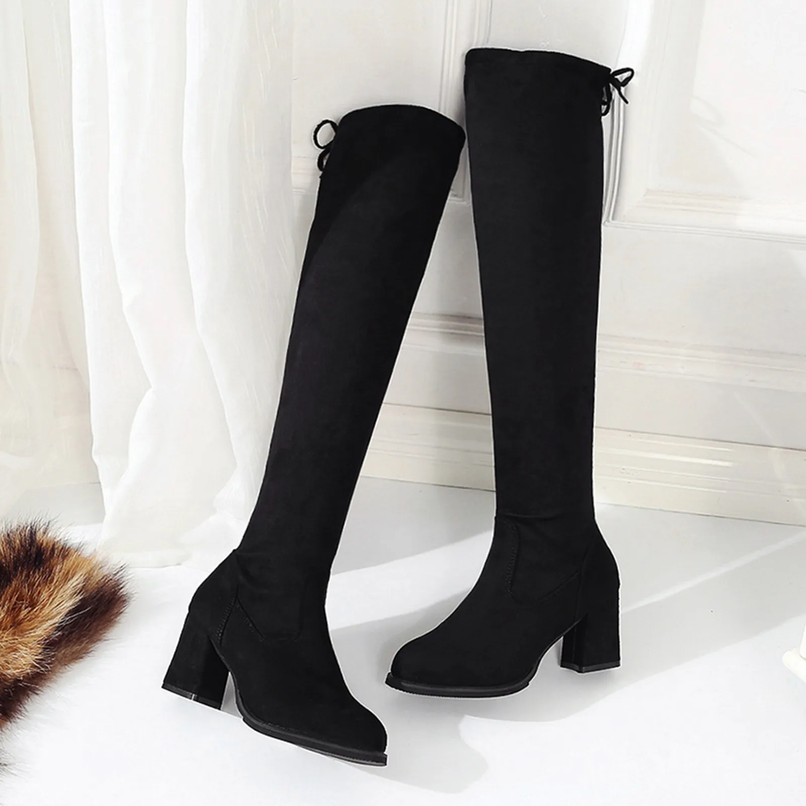 Boots Over The Knee For Women Size 12 Mid-Calf Knee-High Boots Winter Long Warm Shoes Retro Knee High Boots Women Wide Calf