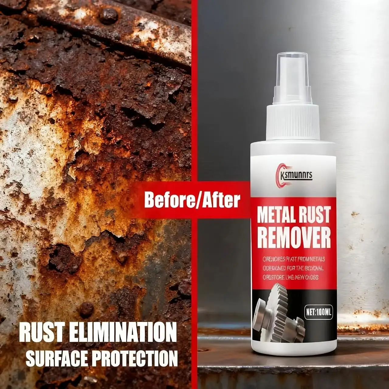 Metal Rust Remover 100ML, Quick Rust Removal for Gears and Hardware, Multi-Purpose Metal Polish Spray, Car Motorcycle RV Stainle
