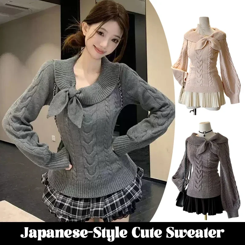 

Preppy Style Sweet Knitted Sweater Aesthetic Gyaru Chic Korean Y2K Jumper Winter Slim Sweater Long Sleeve Coquette Knitwears