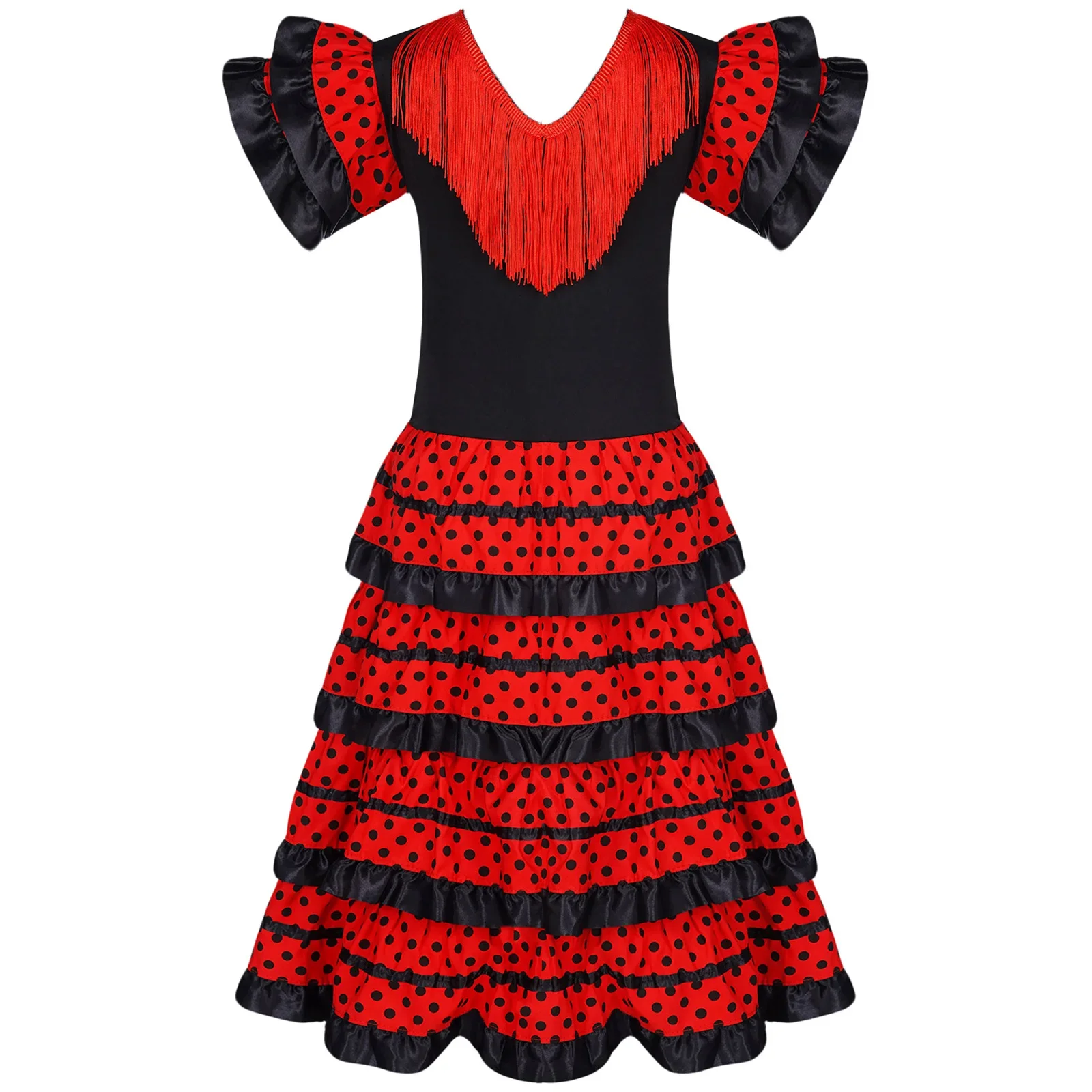 Kids Flamenco Dancer Costume Childrens Traditional Spanish Dance Dress for Girls Festival Carnival Stage Performances Dancewear