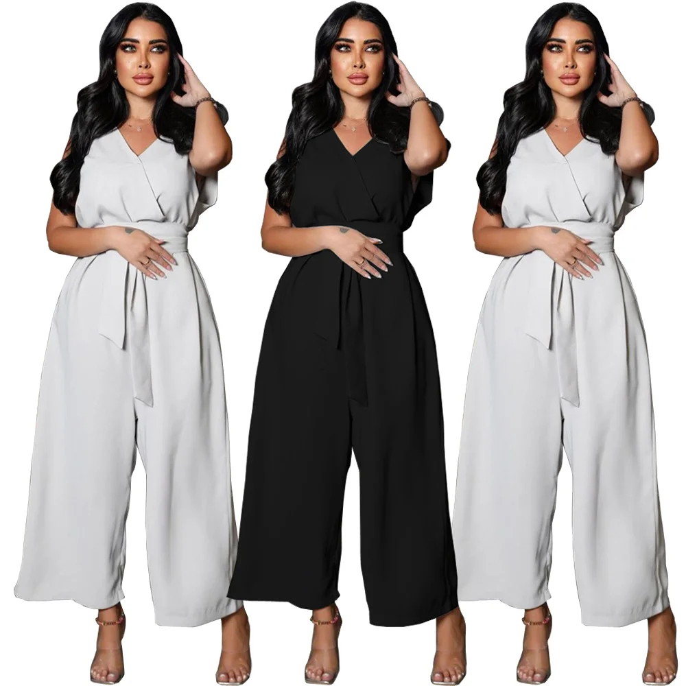 Modest Women Muslim Sleeveless High Waist Wide Legs Casual Pants Romper Jumpsuits Turkey Dubai Kaftan Islamic Clothing Outfis