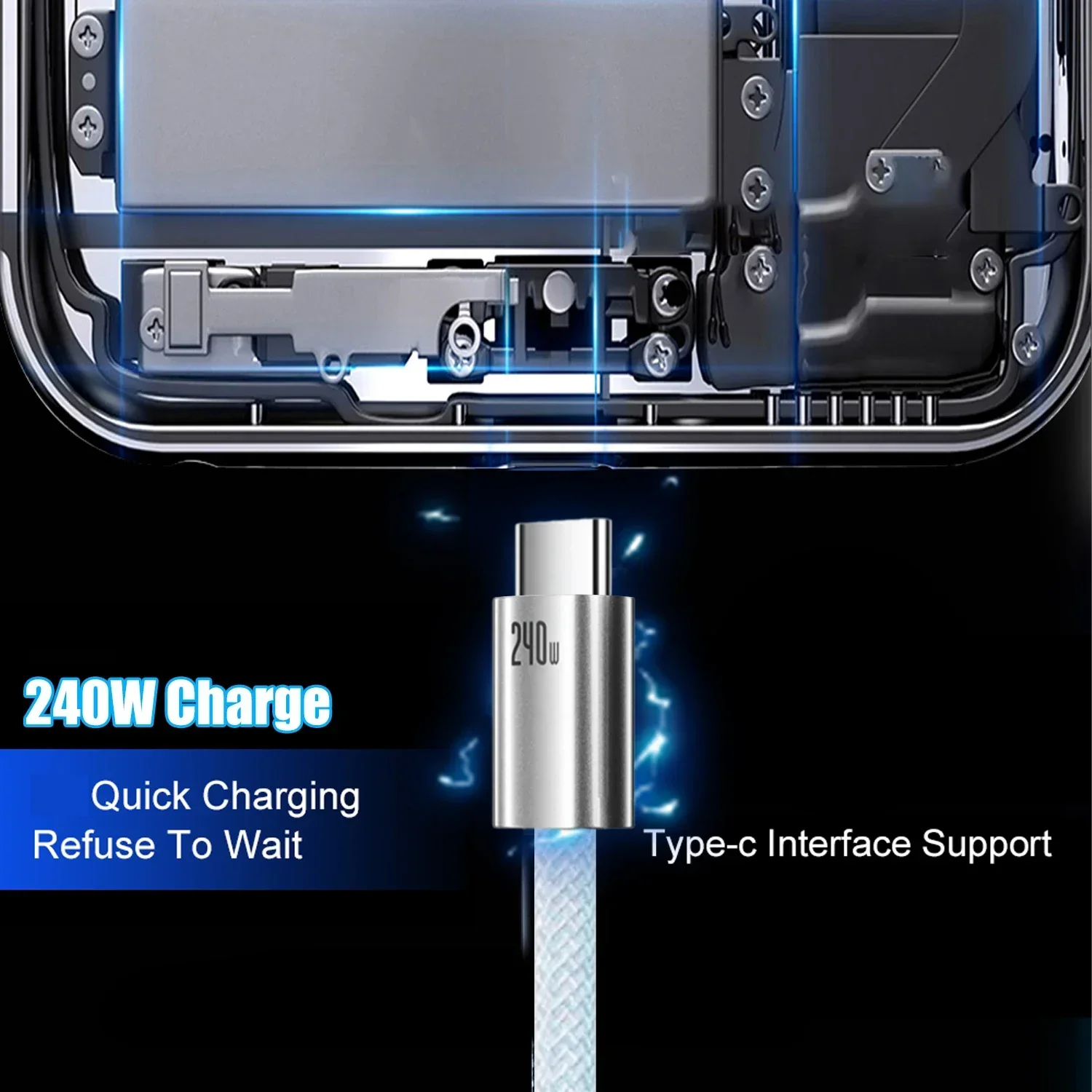 

240W Dual TypeC Fast Charging USB Braid Cable Cord PD Type-C To Type C Phone Data Transfer Wire for IPhone 16 15 Samsung Xiaomi