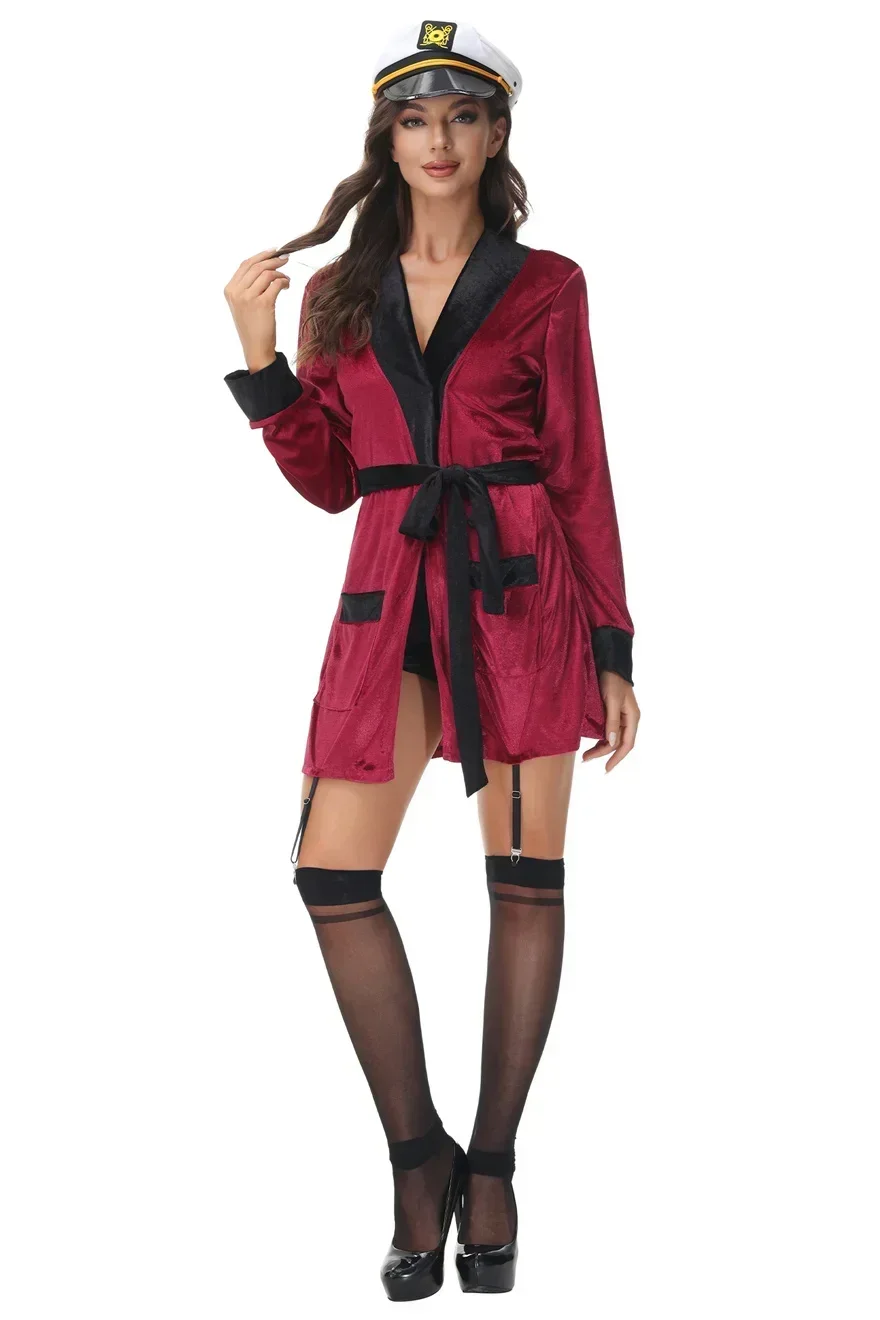 Sexy Lingerie fine velvet Robe Woman Erotic Underwear Cosplay Airline Stewardess Uniform Temptation Polices Costume