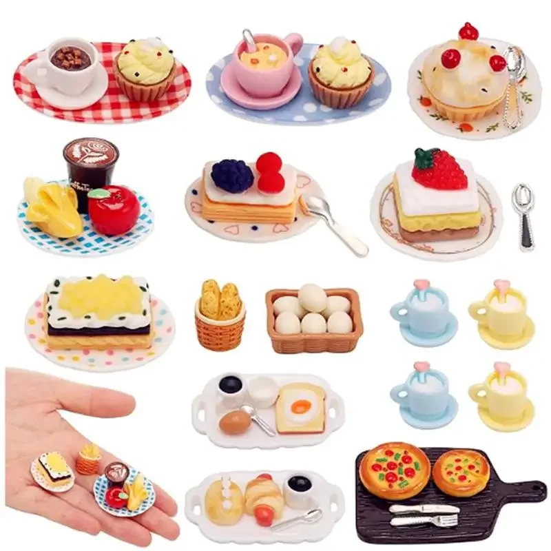 Maison de poupée Miniature gâteau Dessert pain ensemble de nourriture modèle accessoires de cuisine pour décoration de maison de poupée enfants semblant jouer jouets cadeau