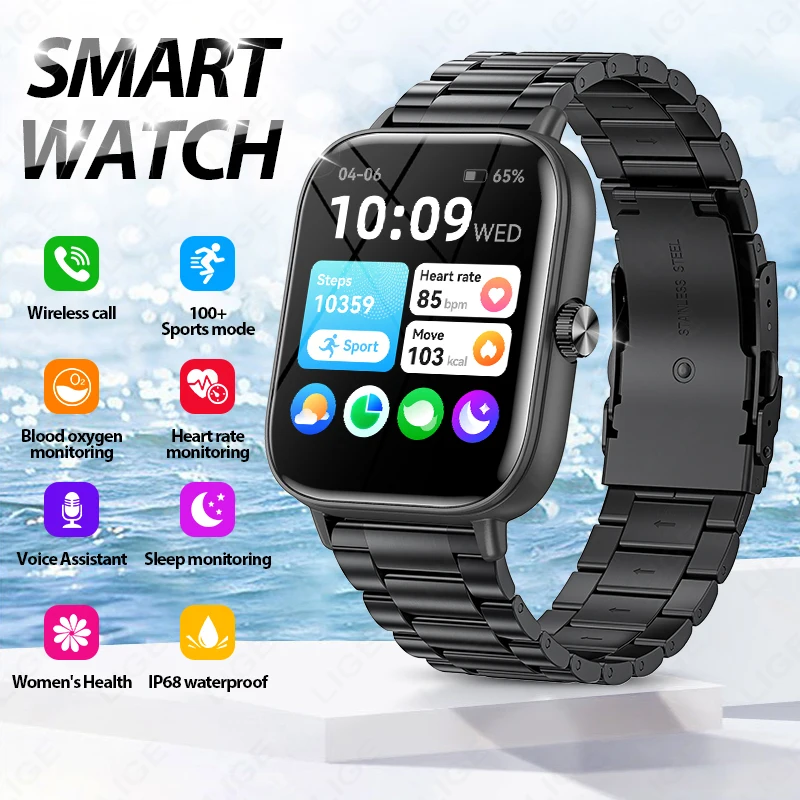 

LIGE 2025 Новые 1,83-дюймовые модные умные часы для мужчин, мониторинг сердечного ритма и здоровья, спортивный браслет, Bluetooth-умные часы для звонков, женские