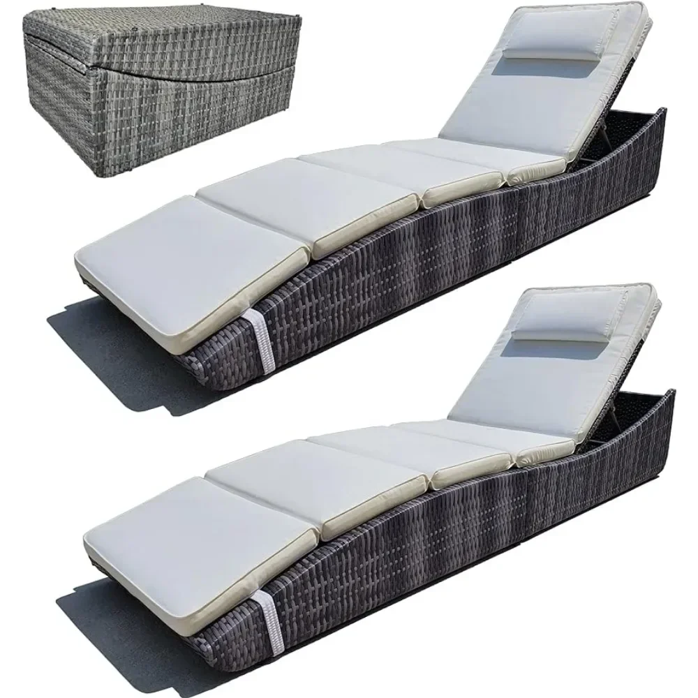 Pool Lounge Chair Folding Wicker Rattan Sun Bed Patio Couch Reclining Lounger Adjustable Set of 2 Freight Free Recliner Relaxing