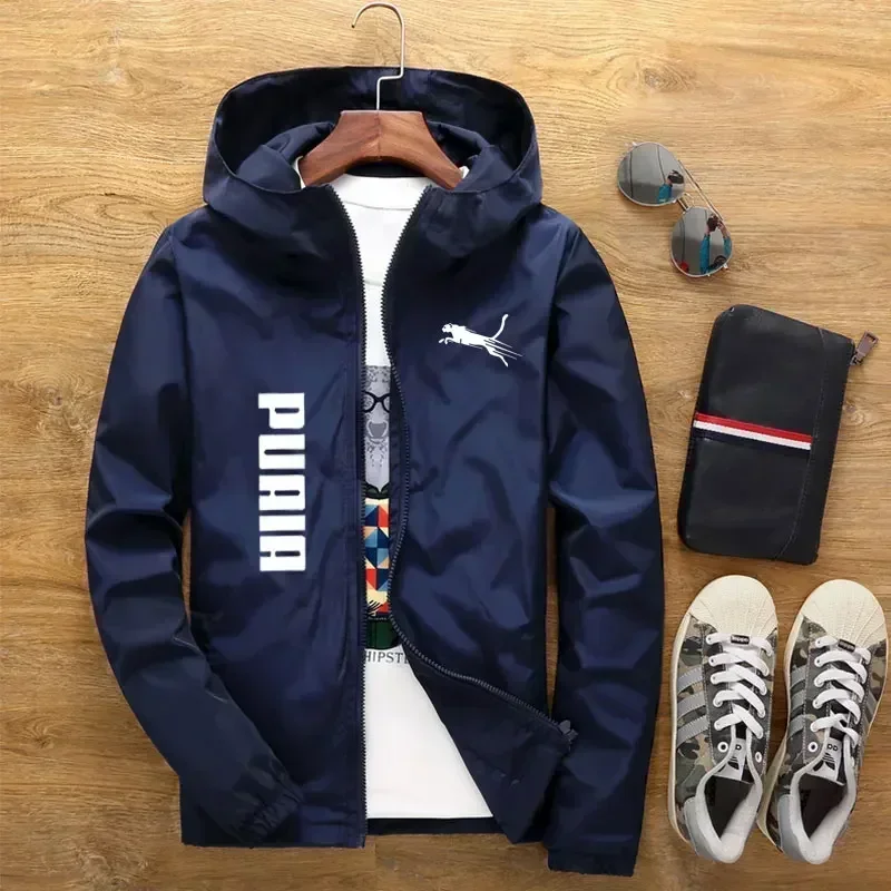 Men's lightweight casual hooded zipper windproof jacket for outdoor use, suitable for spring and autumn, windproof and waterproo