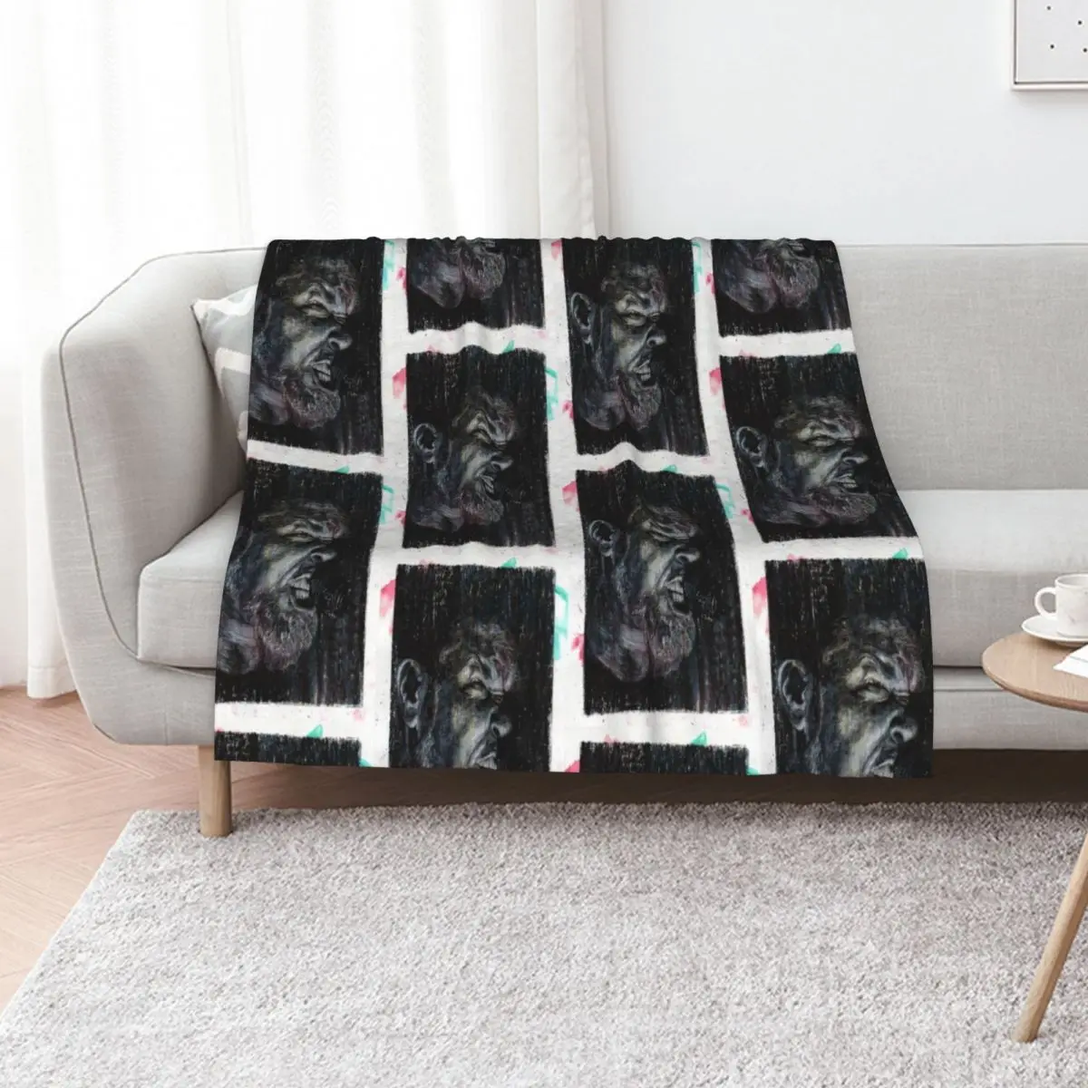

James Hetfield - Hand Drawn Oil and Ink Portrait Throw Blanket Decorative Throw Decorative Beds Moving Multi-Purpose Blankets
