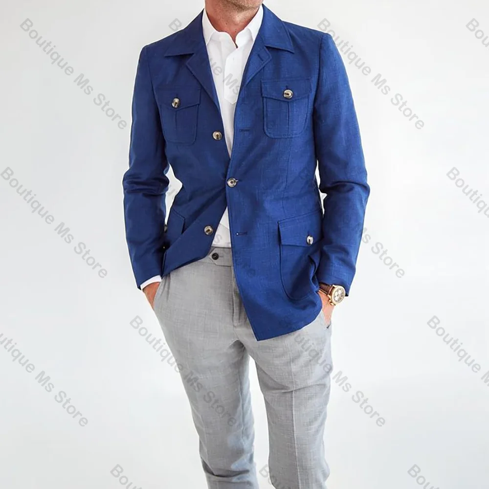 Slim Blue Blazer Single Breasted Men Suit Two Pieces(Jacket+Pants) Outfits Casual Party Prom Wedding Set