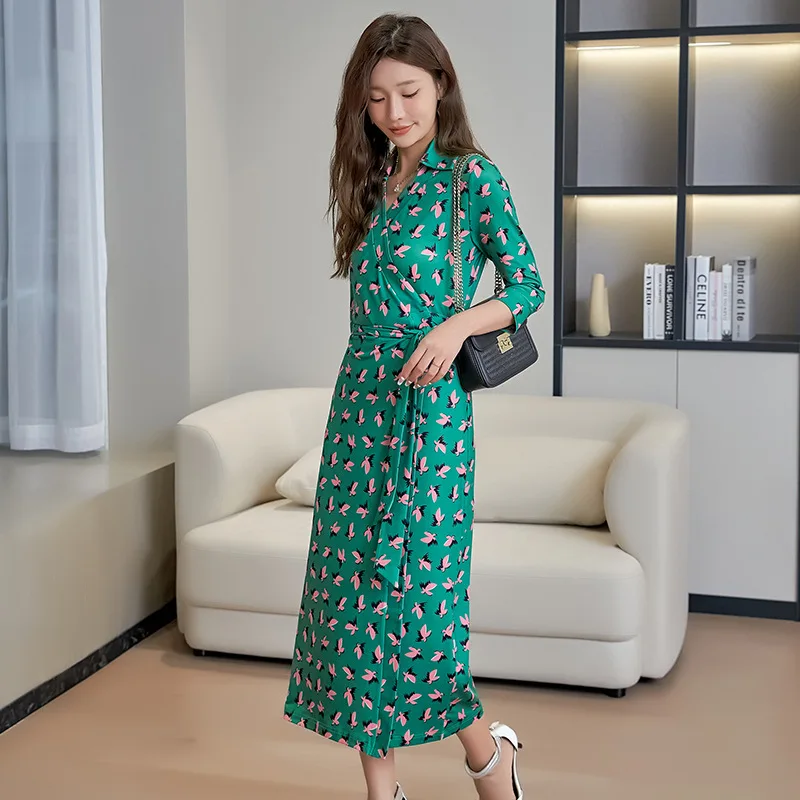 430 dvf2024 new summer French romantic printed long slimming tea dress women