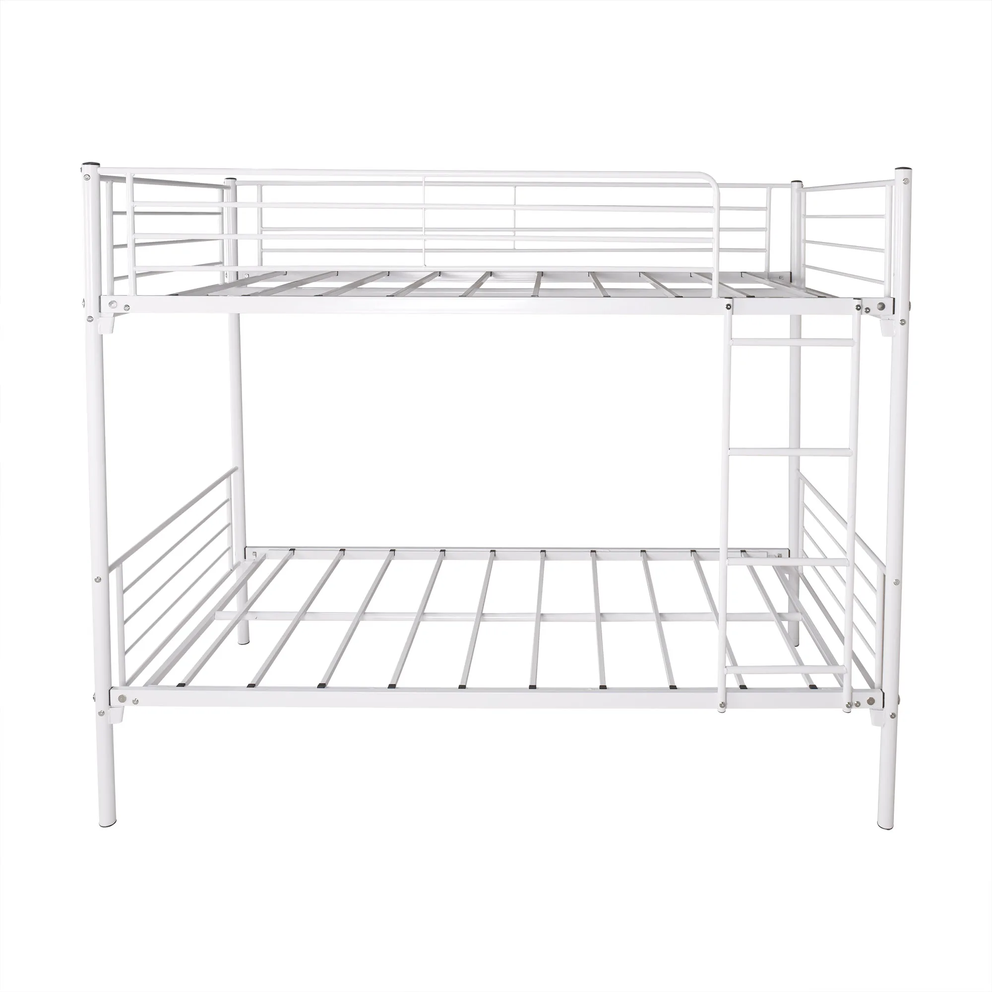 Space-Saving White Twin-Over-Twin Bunk Bed with Metal Frame and Ladder
