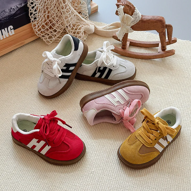 Children's Breathable Stripes New Arrivals Fashion Flats Shoes Kids Spring Autumn School Low Top Lace-Up Casual Sneakers IY08083