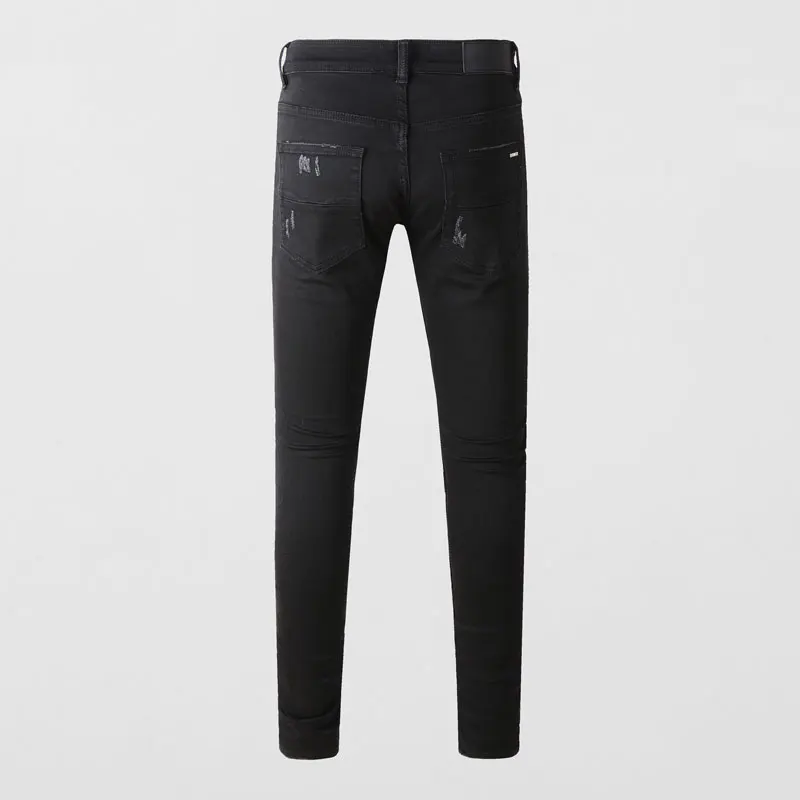 Y2KHigh Street fashion new jeans washed nostalgic perforated patch black men's jeans hip-hop brand high-quality pants hombre