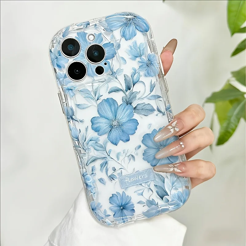 Étui de téléphone élégant à motif floral bleu doux pour Xiaomi Redmi Note 15 14 13 12 11 Pro Plus 4G 5G 15C 14C 13C 12C 10 10C 9 9A 9C