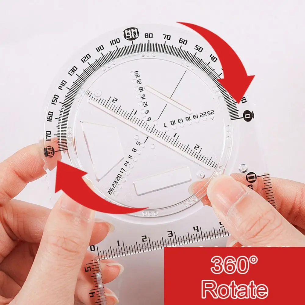 Multi-function Rotary Geometric Drawing Gift Students Learning Measuring Tool Mathematics Function Ruler Protractor Ruler