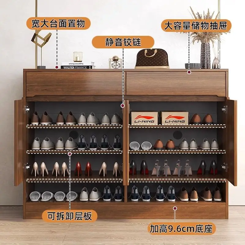 Shoe cabinet ultra-thin solid wood color at the door of household, large-capacity entrance cabinet, artifact storage and living