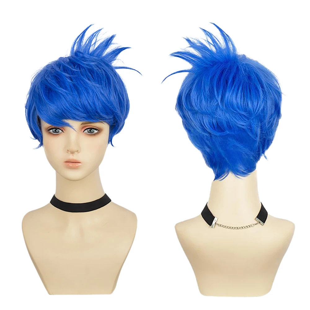 

Joy Cosplay Wig For Men Women 32cm Short Spiky Bright Blue Heat Resistant Synthetic Hair For Anime Halloween Costume Party