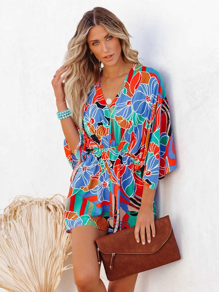 Sexy Open Back Jumpsuit Elegant Short Rompers Female Wide Leg Women's Sundress 2023 Women Rompers One-piece Jumpsuit A1429