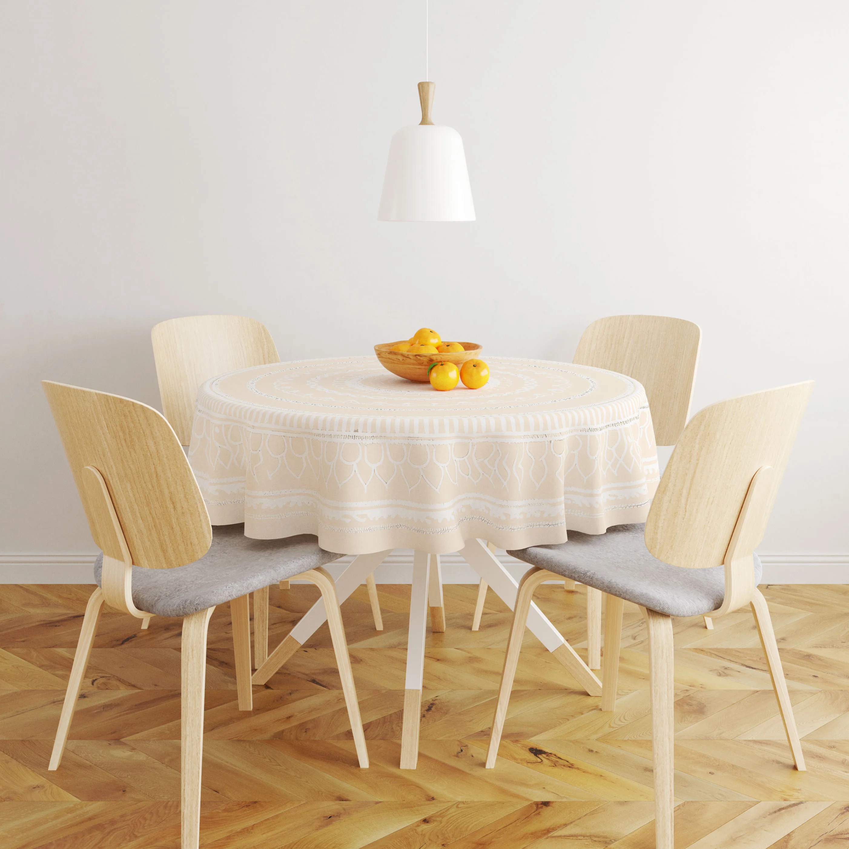Round tablecloth, white mandala Bohemian print tablecloth. 2D flat print, suitable for all four seasons, durable.zyc