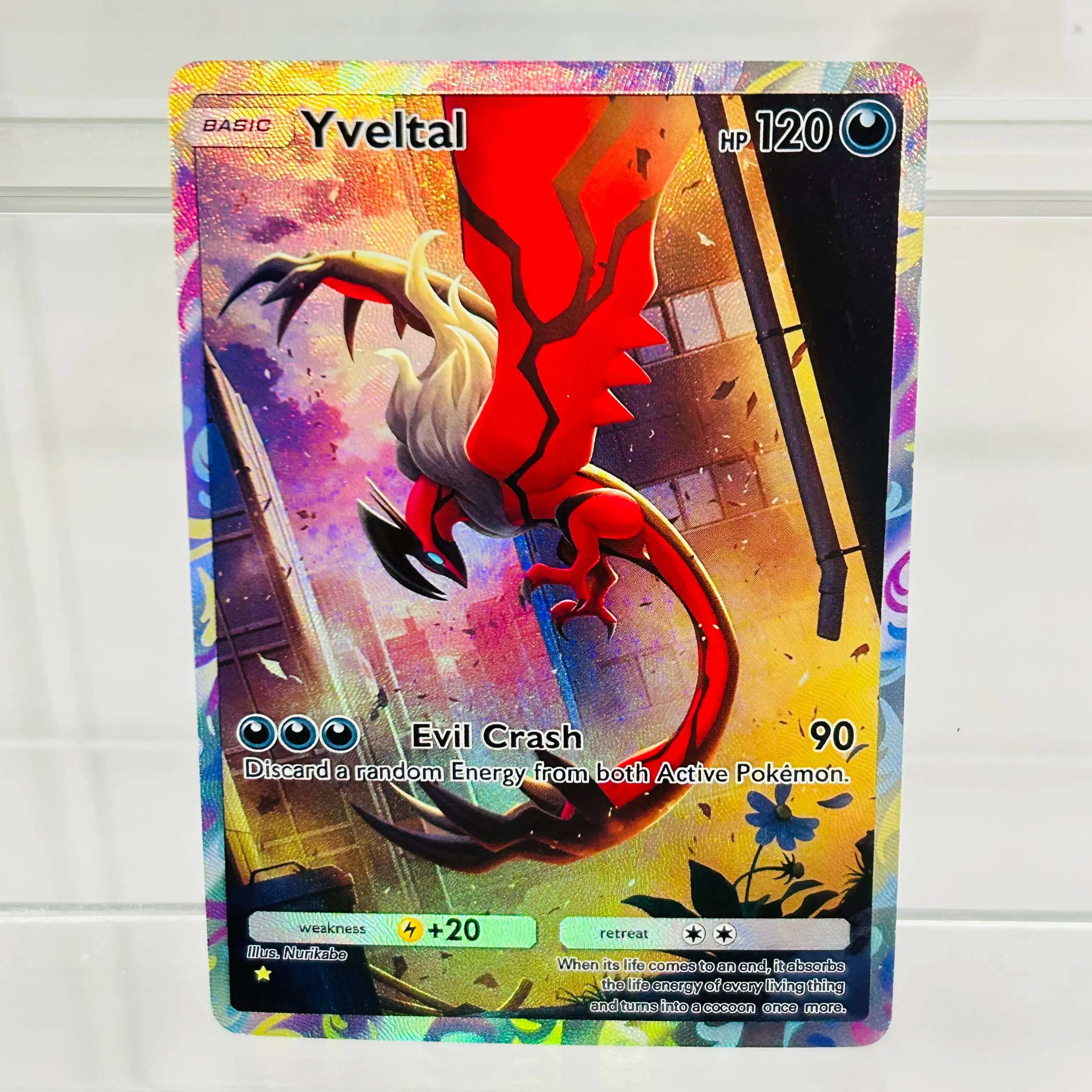Cartão DIY Pokémon Yveltal em Inglês com Textura Holográfica, Cartão de Coleção Premium em Perfeito Estado