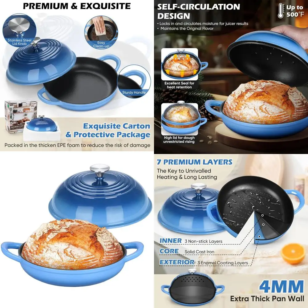 

Чугунная эмалированная жаровня для выпечки хлеба на закваске (5,5 л), с крышкой, сверхпрочная форма для хлеба на закваске