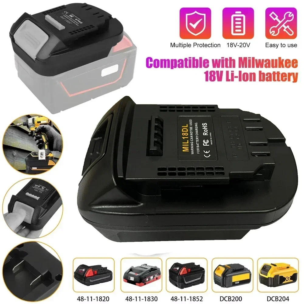 Adaptador de Bateria Mil18dl Conversor para Bateria de Íon-lítio Milwaukee 18v Conversor para Ferramentas Elétricas de Bateria de Íon-lítio Dewalt 18v 20v