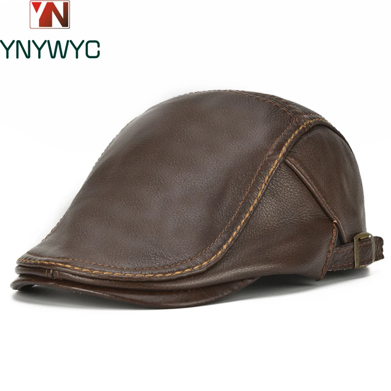 Hot Sale Autumn and Winter Men's Real Genuine Leather Baseball Cap Brand Newsboy /Beret Hat Winter Warm Caps Hats Cowhide Cap