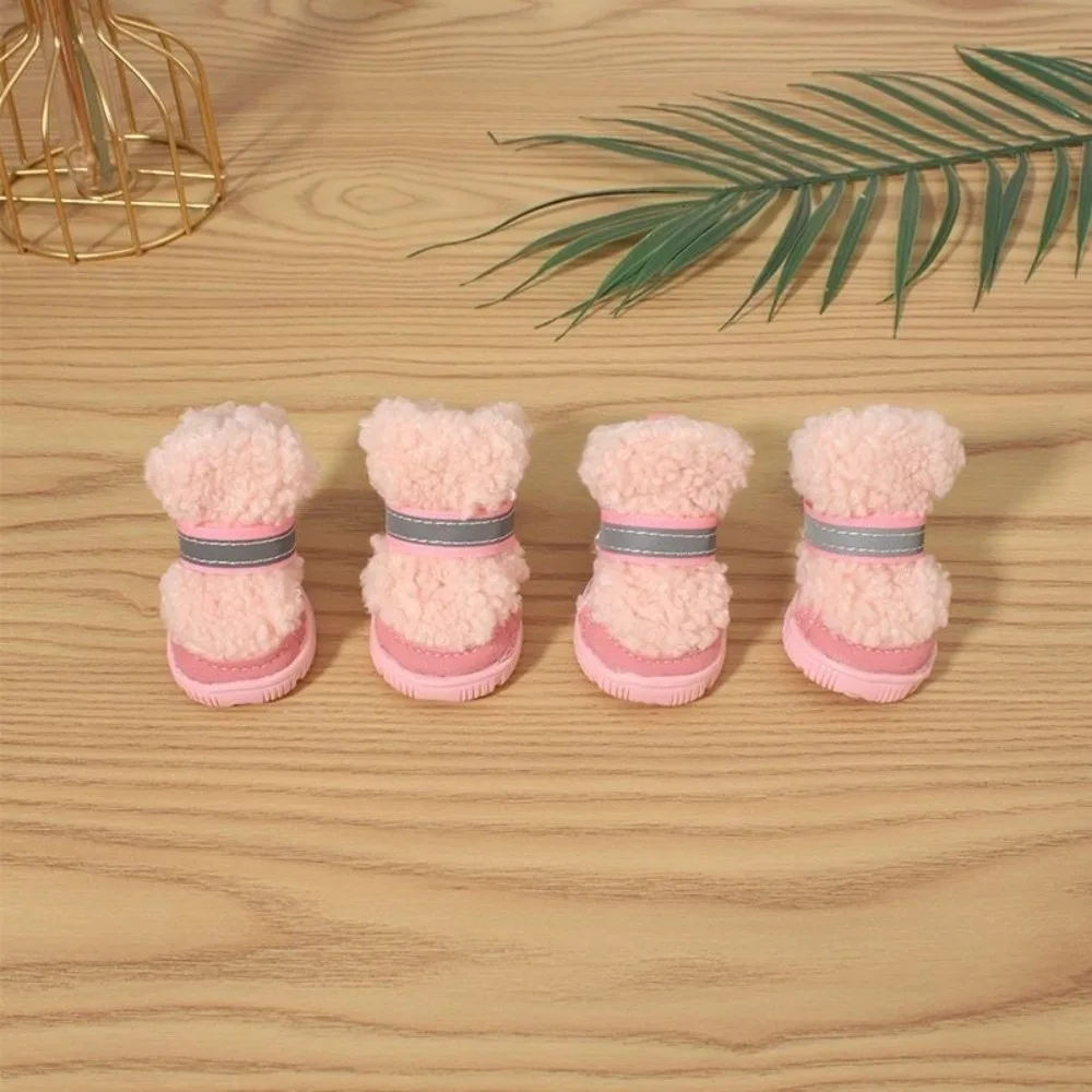 

4 pcs/set Warm Dog Cotton Shoes Wear-Resistant Comfortable Anti-Slip Dog Shoes Anti-Scratch Winter Dog Boots Walking