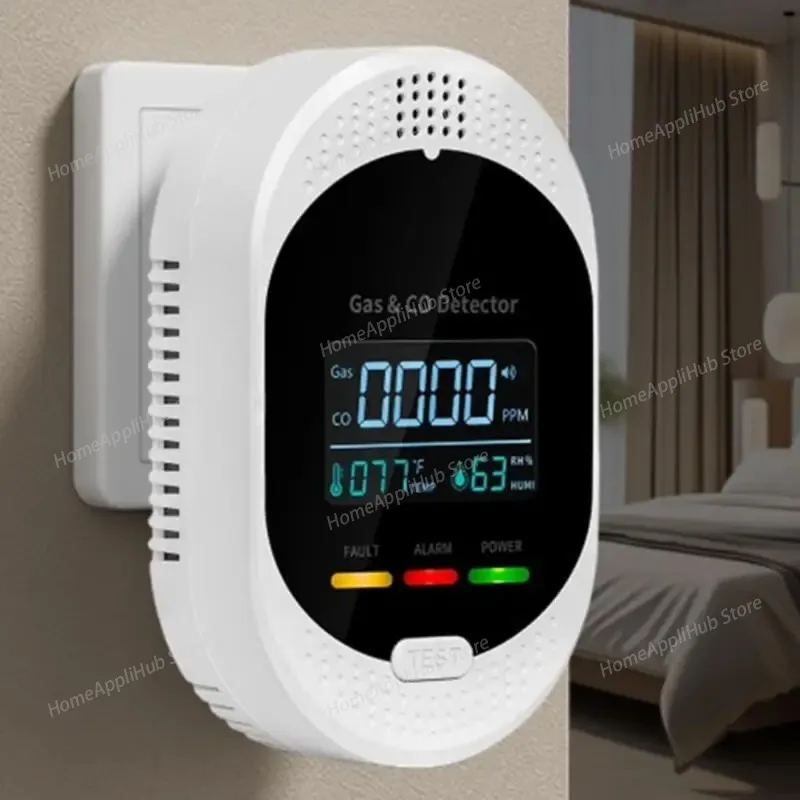 4-in-1 Detector with Temperature, Humidity, CO Gas Alarm, Indoor Plug-in Gas Detector  Air Quality Monitor Gas Leak Detector