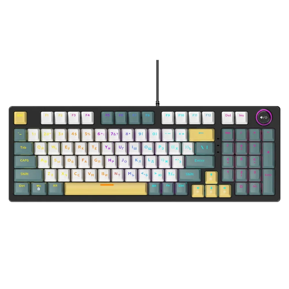 New 98-Key Layout Mechanical Jection USB Wired Gaming Keyboard with Mixed-Color LED Backlit