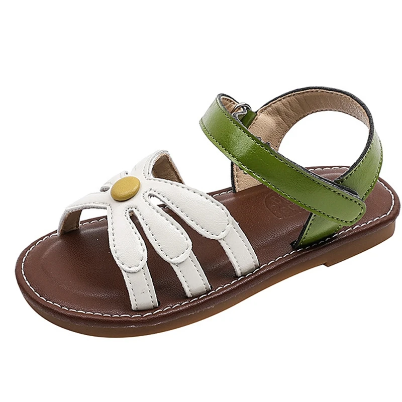 Brand Summer Girls' shoes Genuine Leather Kids Women's Sandals Summer 2025 Silver Brown Soft Cute Flower Princess Shoes Girl