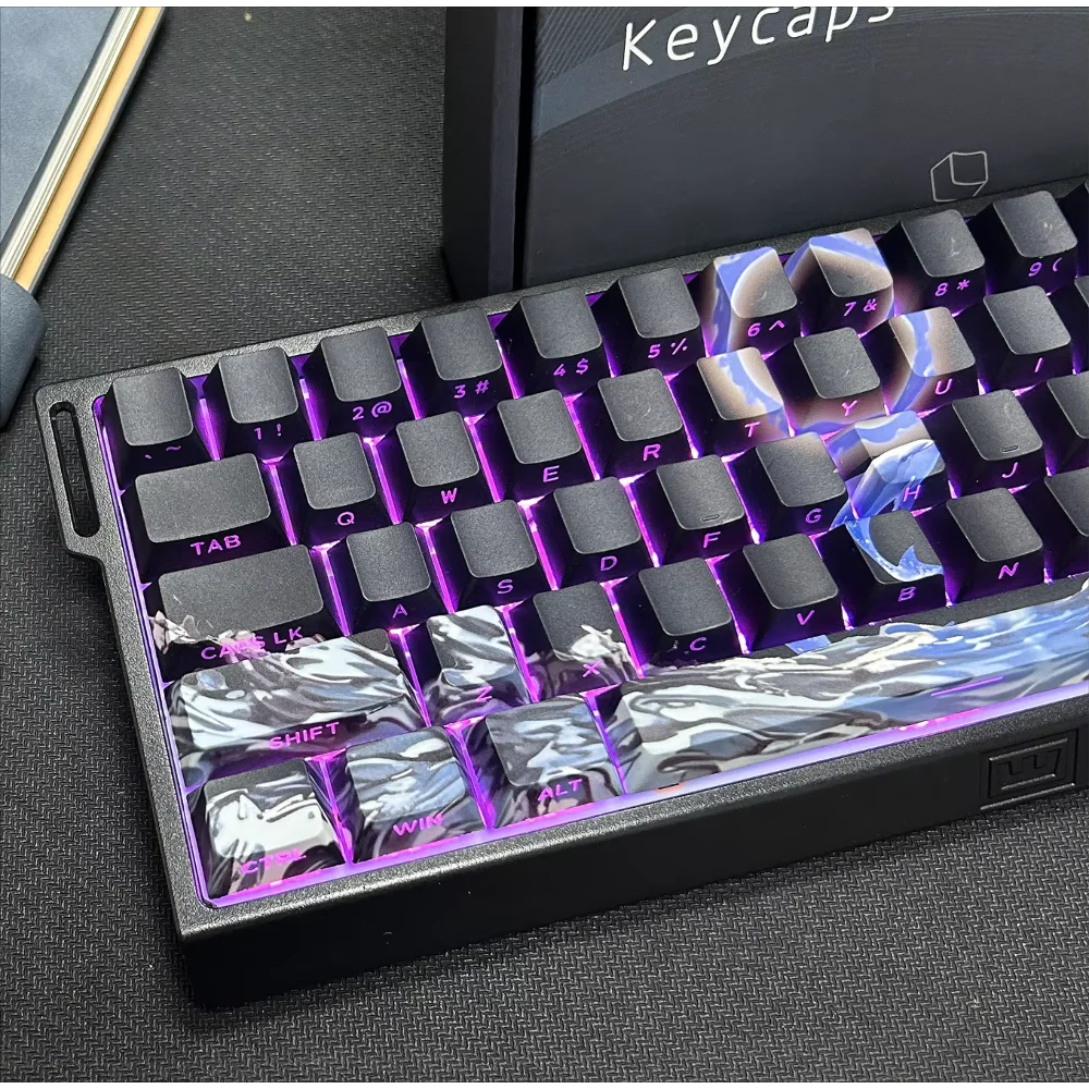 

Ocean Wave Cherry Keycap Set PBT 130 Keys Side Engraved Translucent Thermal Sublimation for 60/84/98/108 Mechanical Keyboards