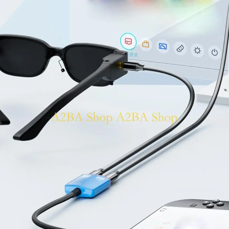 

A2BA AR Glasses Adapter Type C To Double Port Converter Optimized For Mixed Reality Headsets Mobile Devices PD100W Charging