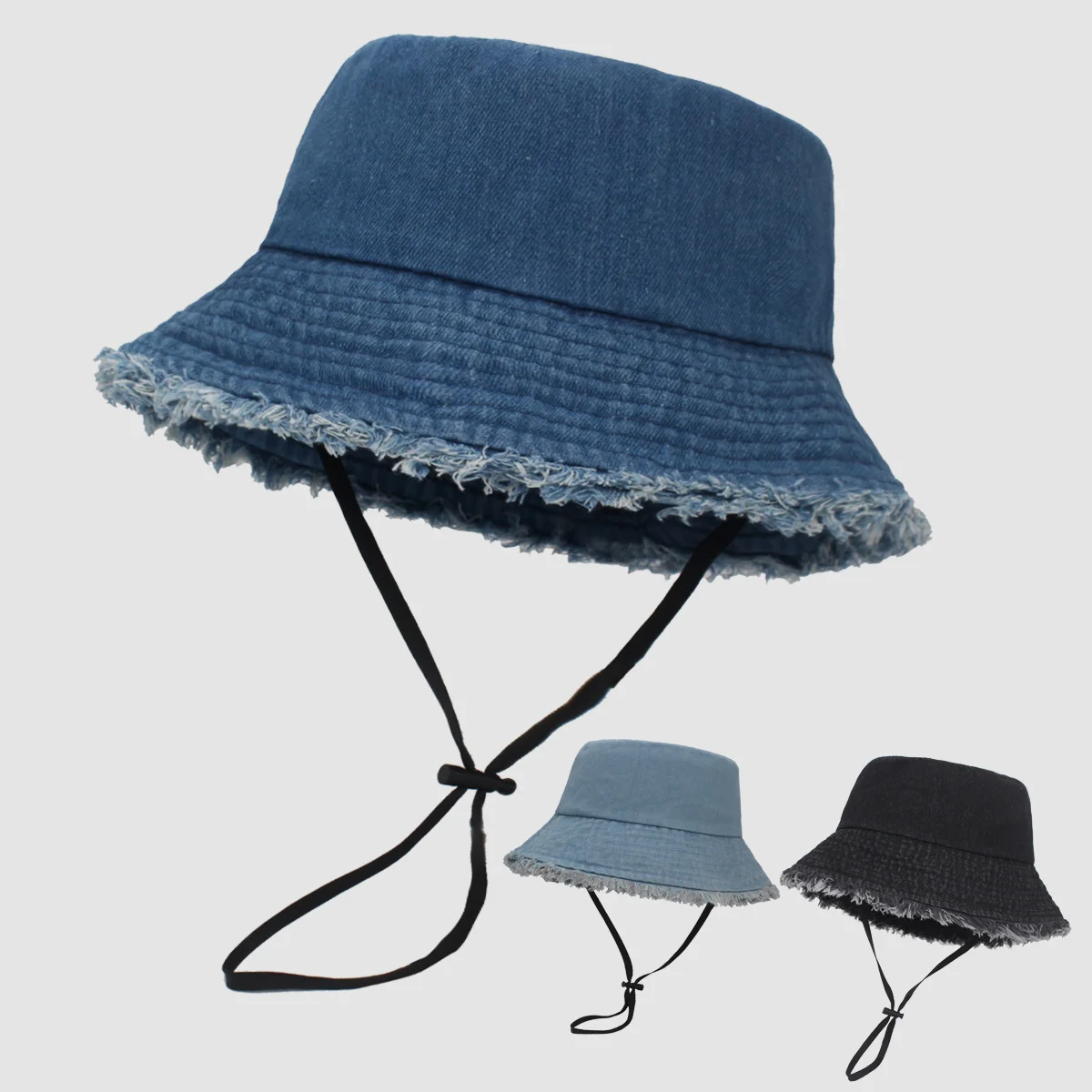 Neuer Cowboy-Bucket-Hat für Herren und Damen, gewaschen, einfarbig, Outdoor-Sport, Sommer-Sonnenhut, Reise-Flat-Top-Cap, Denim-Strand-Fischerhut