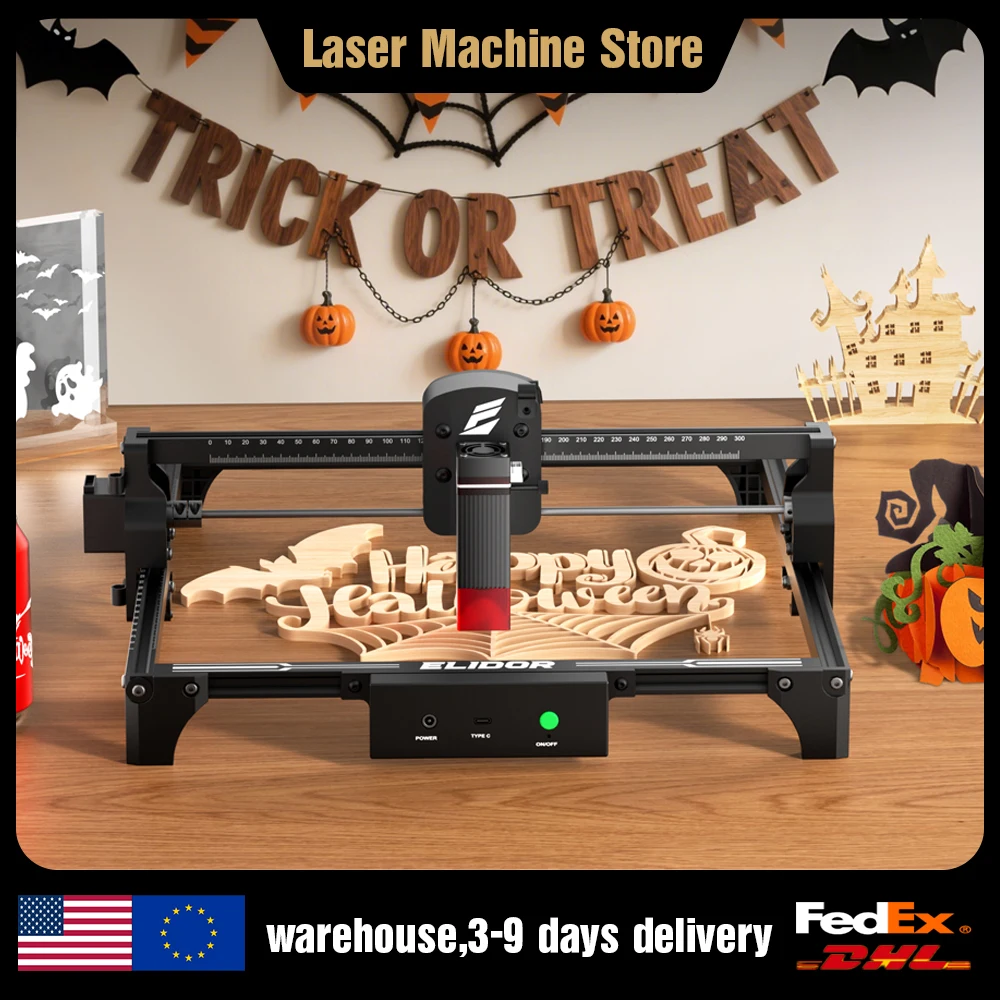 ELIDOR Z6 6W/12W آلة تشويق بالليزر وقطع خشب تشويق حراثي CNC مساحة العمل 300×300 ملم صمام ليزر أزرق آلة للمبتدئين