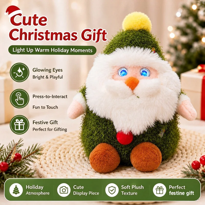AI Christmas Santa Plush Robot Cute AI Interactive Talking Robot with Light Up Eyes Press Activated Voice Dialogue Santa Figure