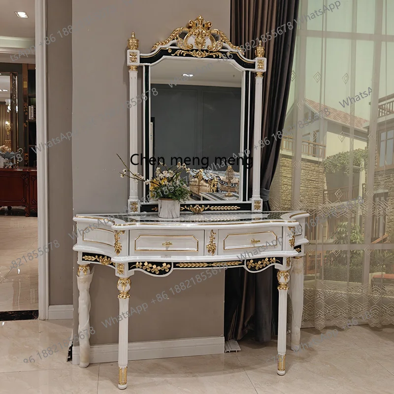 French court solid wood carved console table, villa living room corridor, natural colored shell with gold leaf entrance table