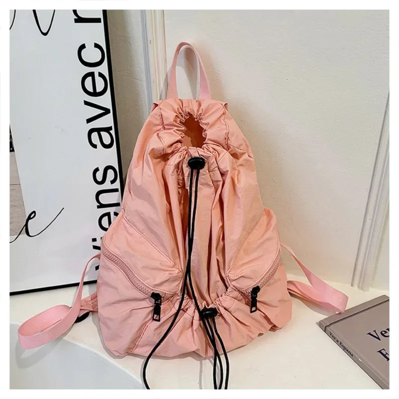 

2024 Casual Pleated Drawstring Backpack Original Style Student Schoolbag Large Capacity All-matching Backpack Mochila Versátil